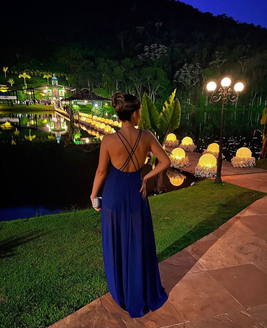 VESTIDO GEORGETTE DECOTE FRENTE E COSTAS CRUZADAS