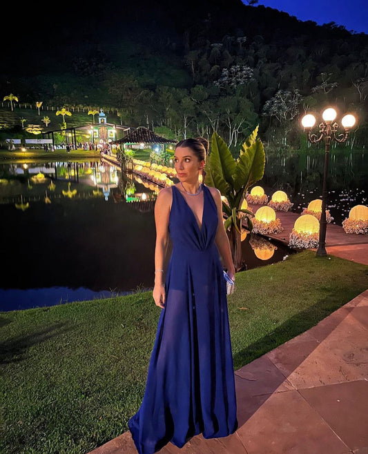 VESTIDO GEORGETTE DECOTE FRENTE E COSTAS CRUZADAS