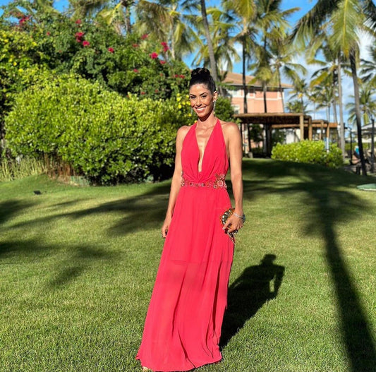 VESTIDO FRENTE ÚNICA RENDA COM BORDADOS