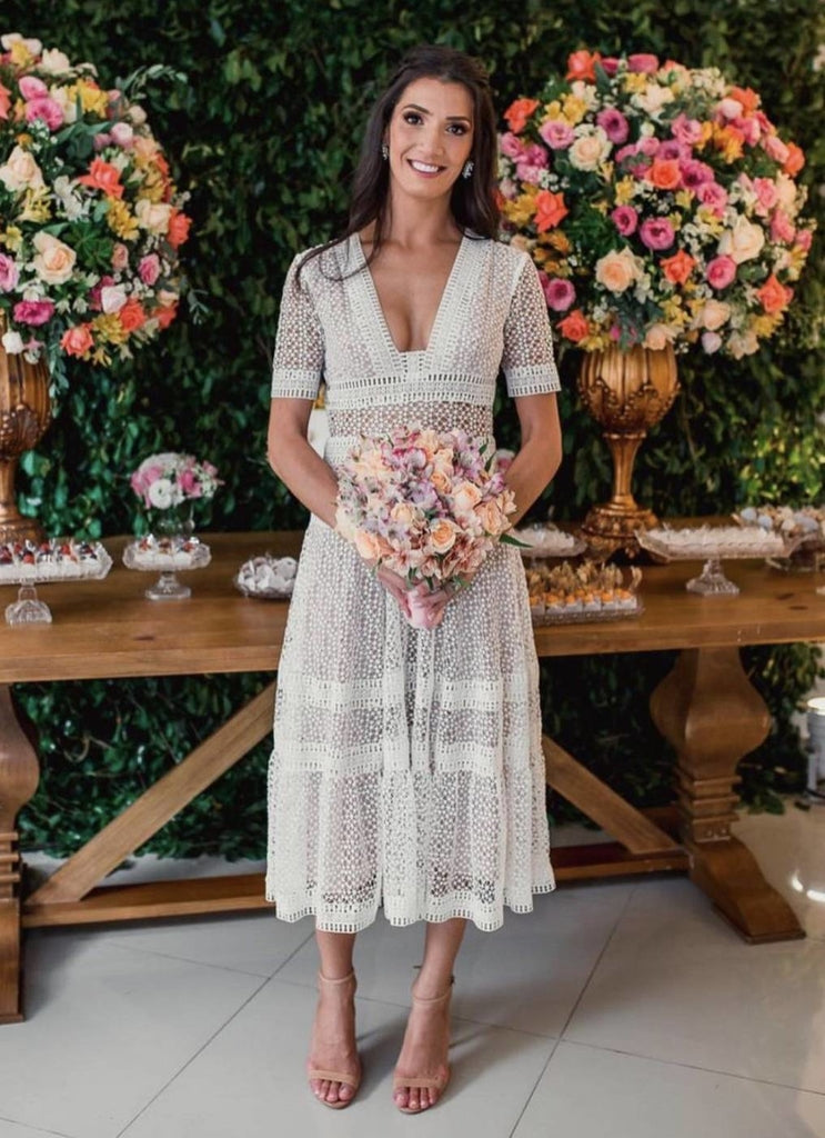 VESTIDO MIDI ENTREMEIOS RENDA GUIPIR BRANCA