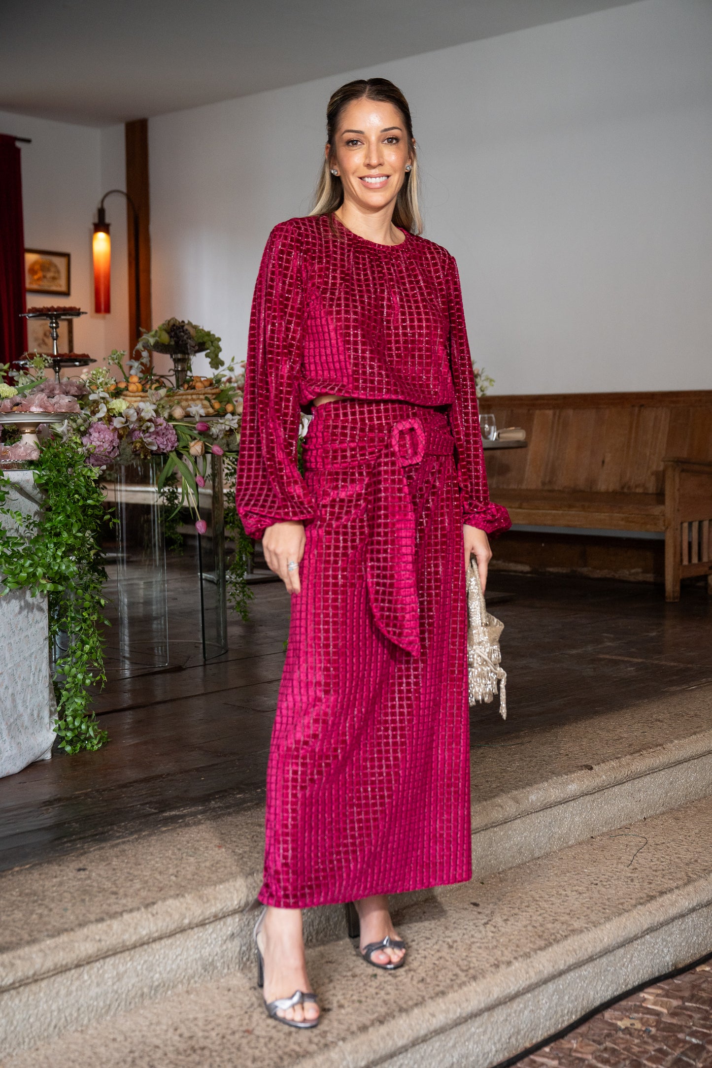 Conjunto veludo jacquard stripes lurex