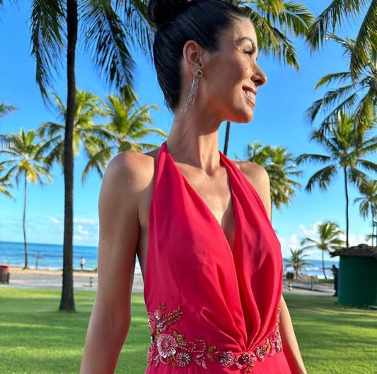 VESTIDO FRENTE ÚNICA RENDA COM BORDADOS