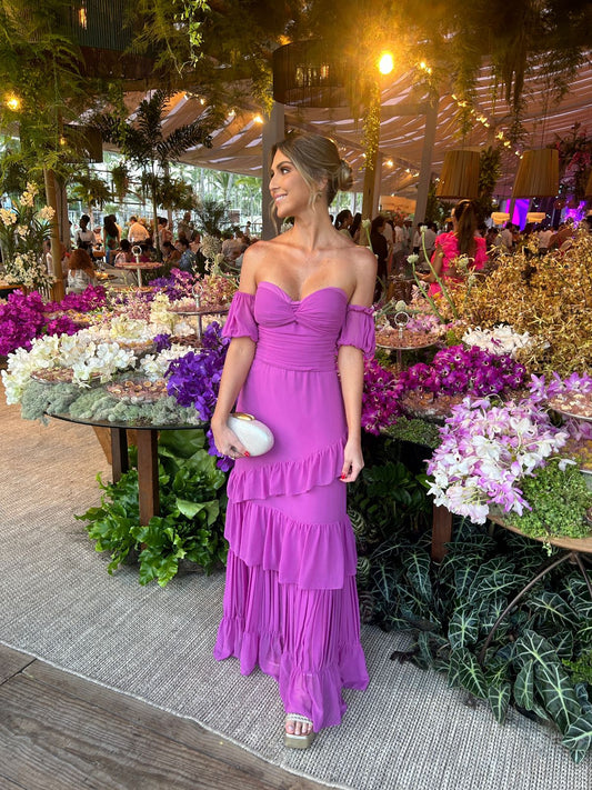 VESTIDO TOMARA-QUE-CAIA BABADOS DRAPEADOS