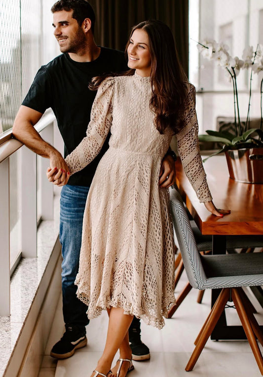 VESTIDO MIDI RENDA DEVORÊ
