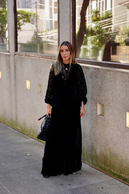 Vestido Longo Veludo Decote V