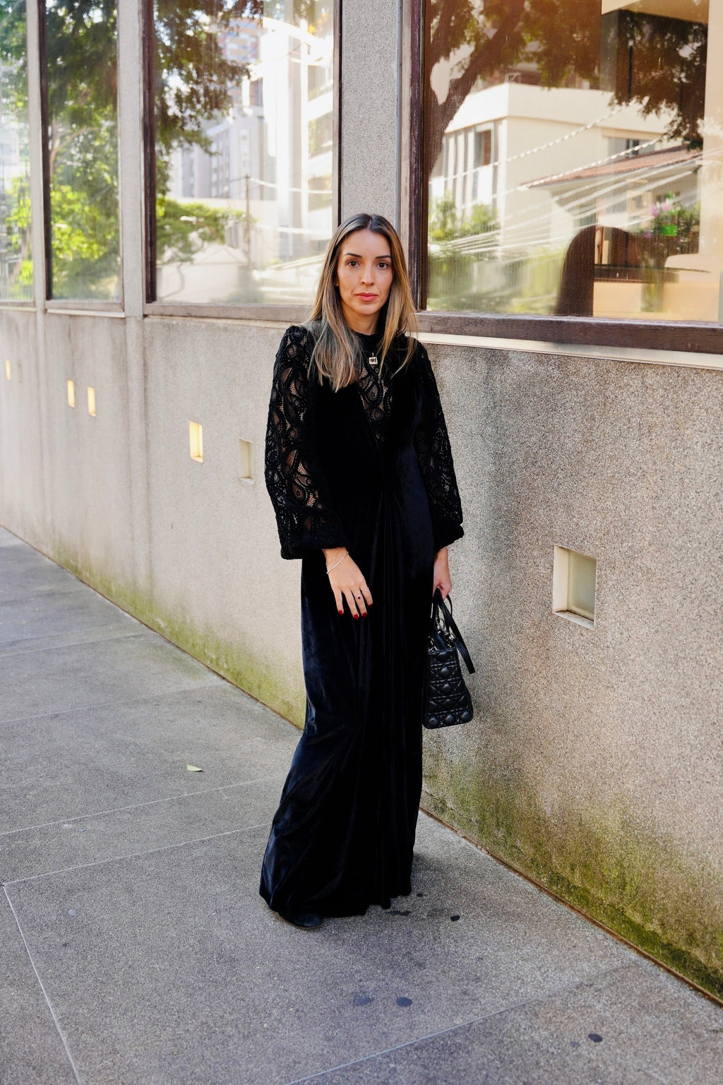 Vestido Longo Veludo Decote V