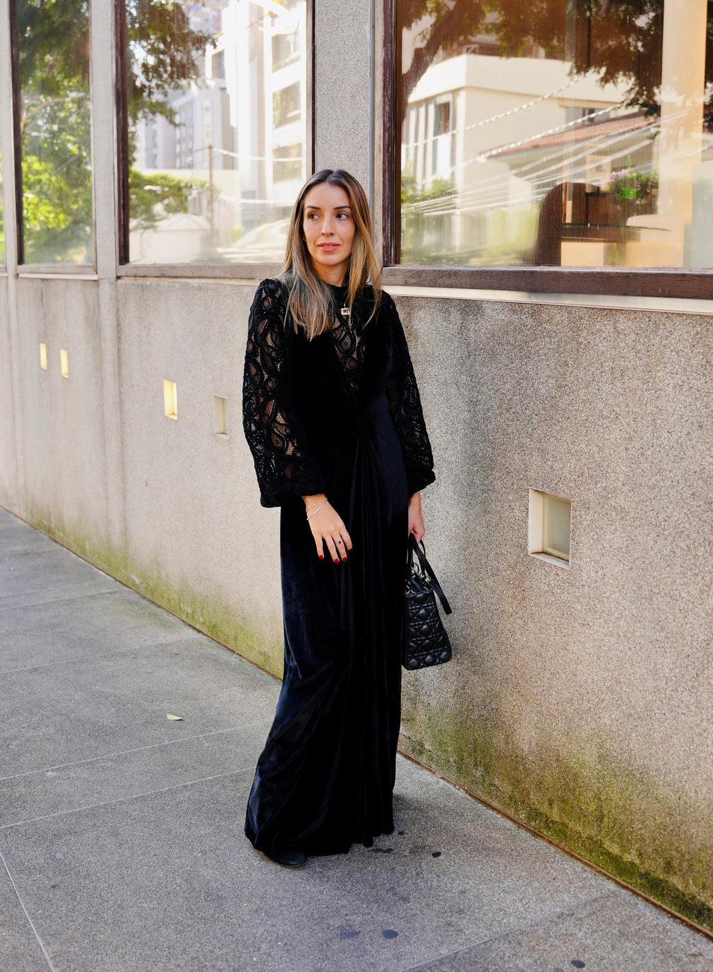 Vestido Longo Veludo Decote V