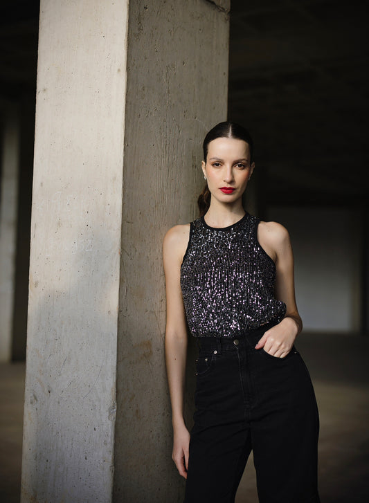 Regata Micropaetês Cetim Preta