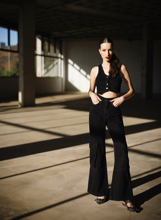 Calça Jeans Black Bolso Cargo