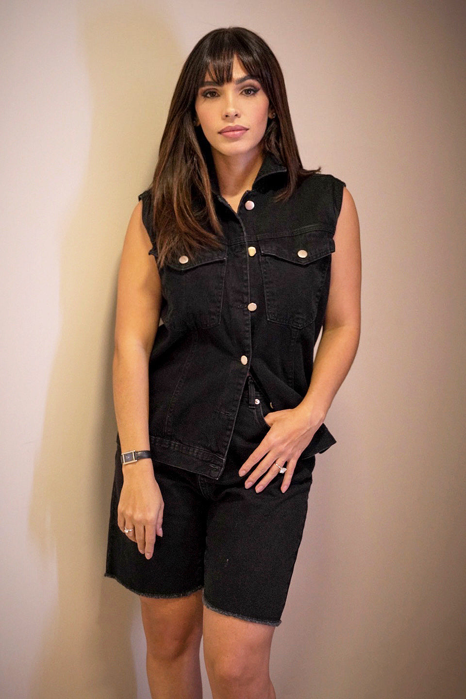 Jaqueta Colete Jeans Black manga metalizada removível