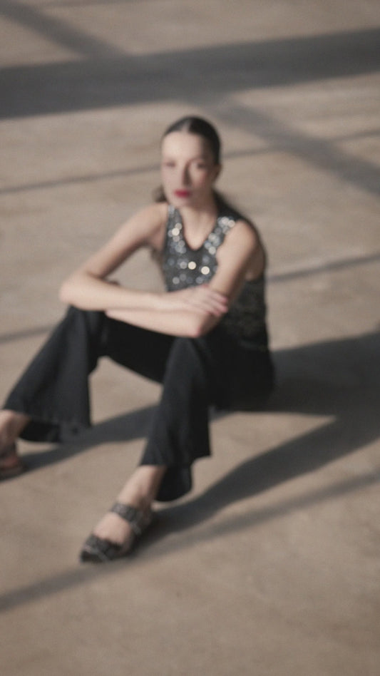 Regata Micropaetês Cetim Preta