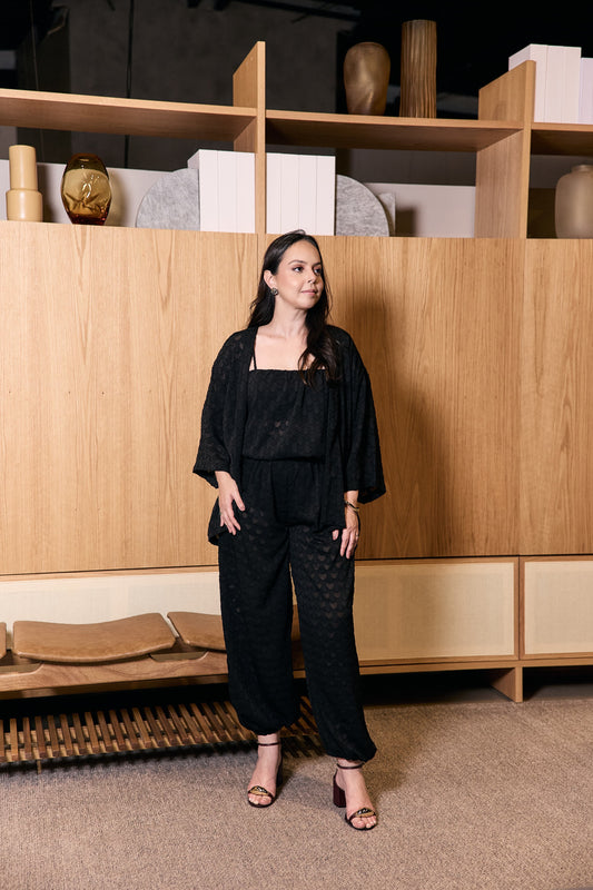 Conjunto em chiffon bordado
