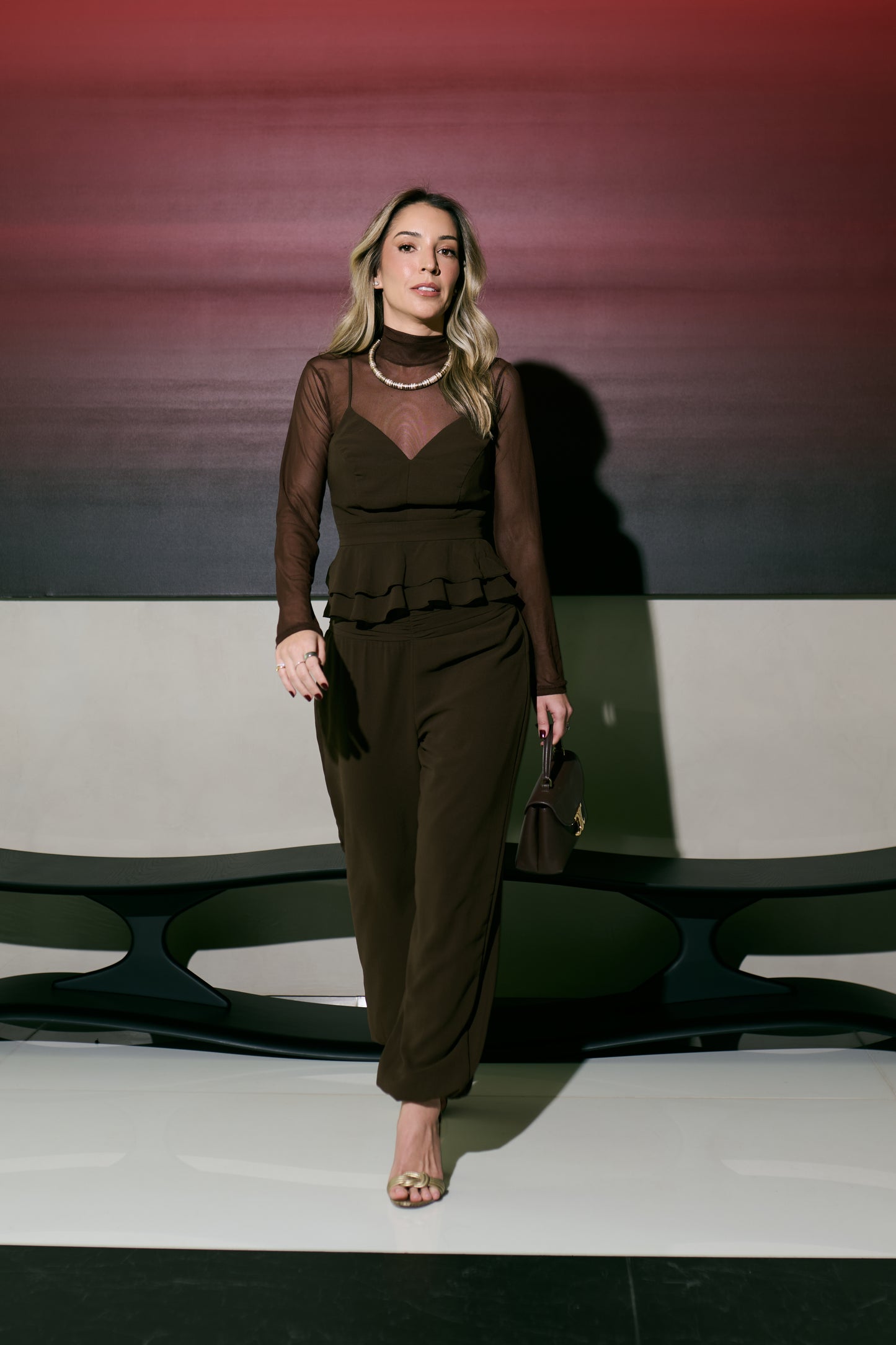 Conjunto georgette top peplum amarração + calça aladim