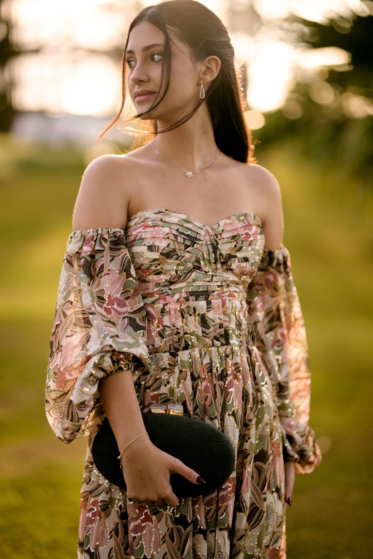 Vestido Longo Chiffon Paetê