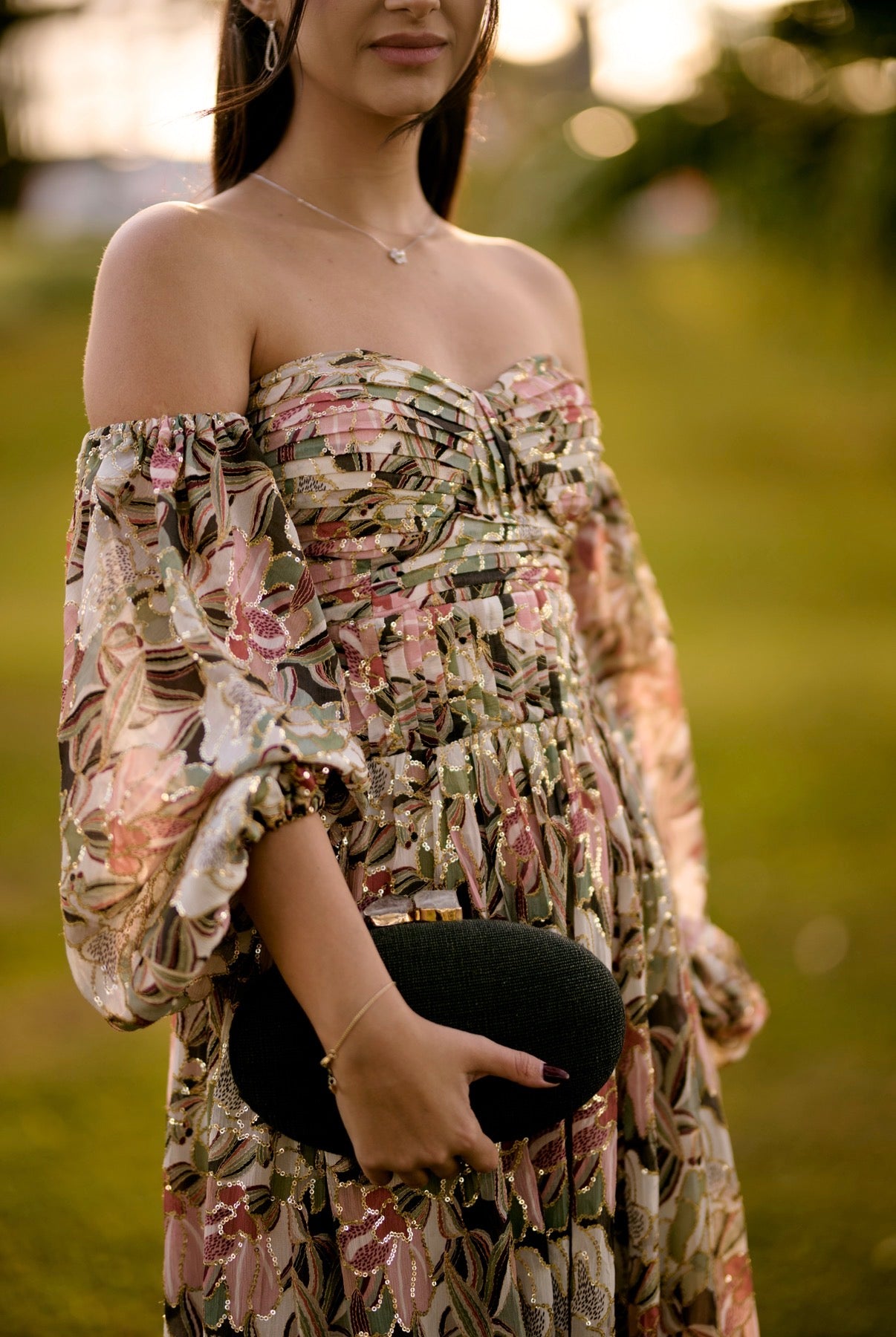 Vestido Longo Chiffon Paetê