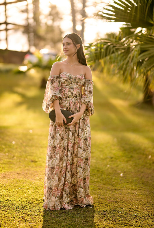 Vestido Longo Chiffon Paetê