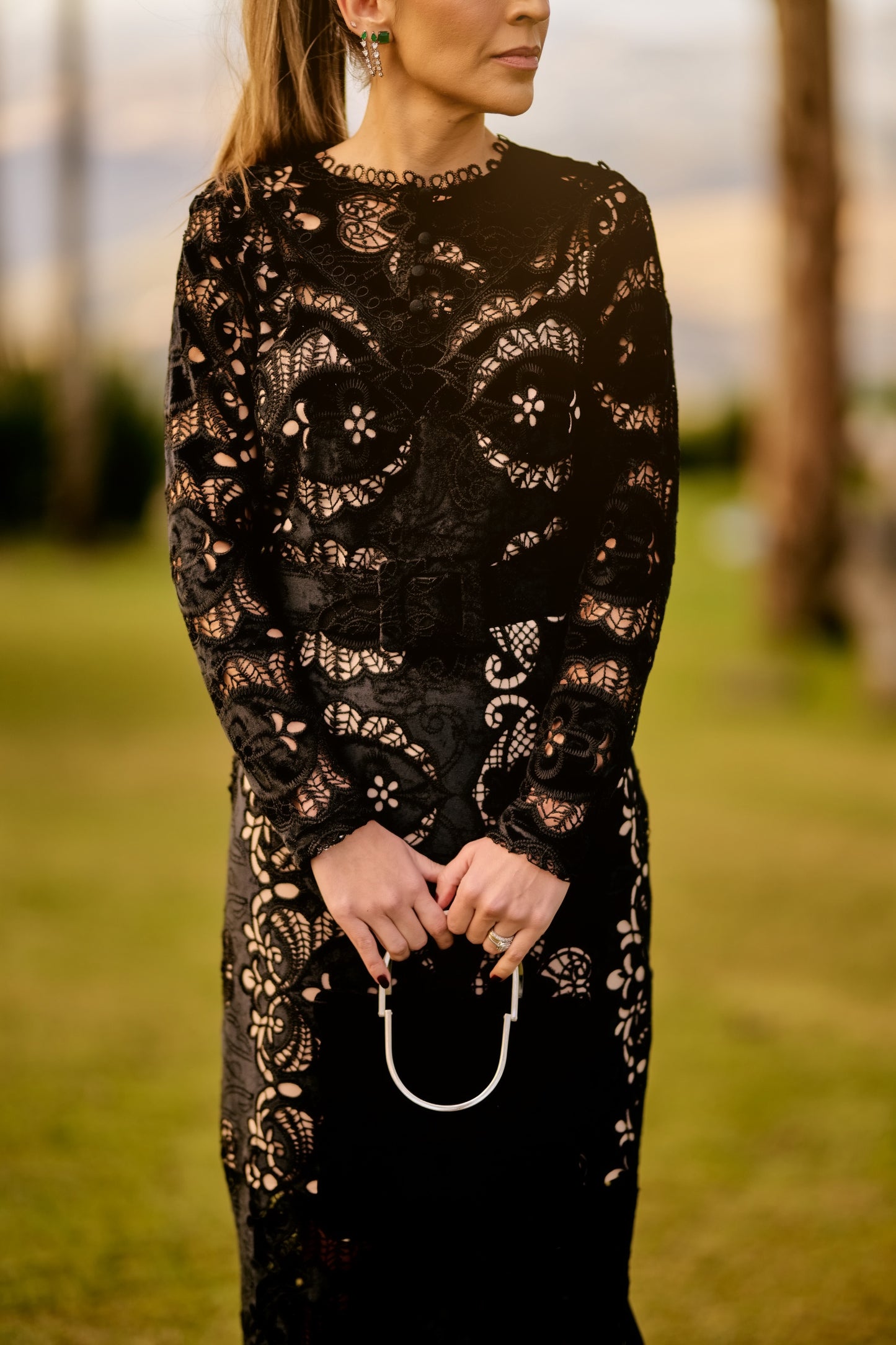 Vestido midi renda aveludada